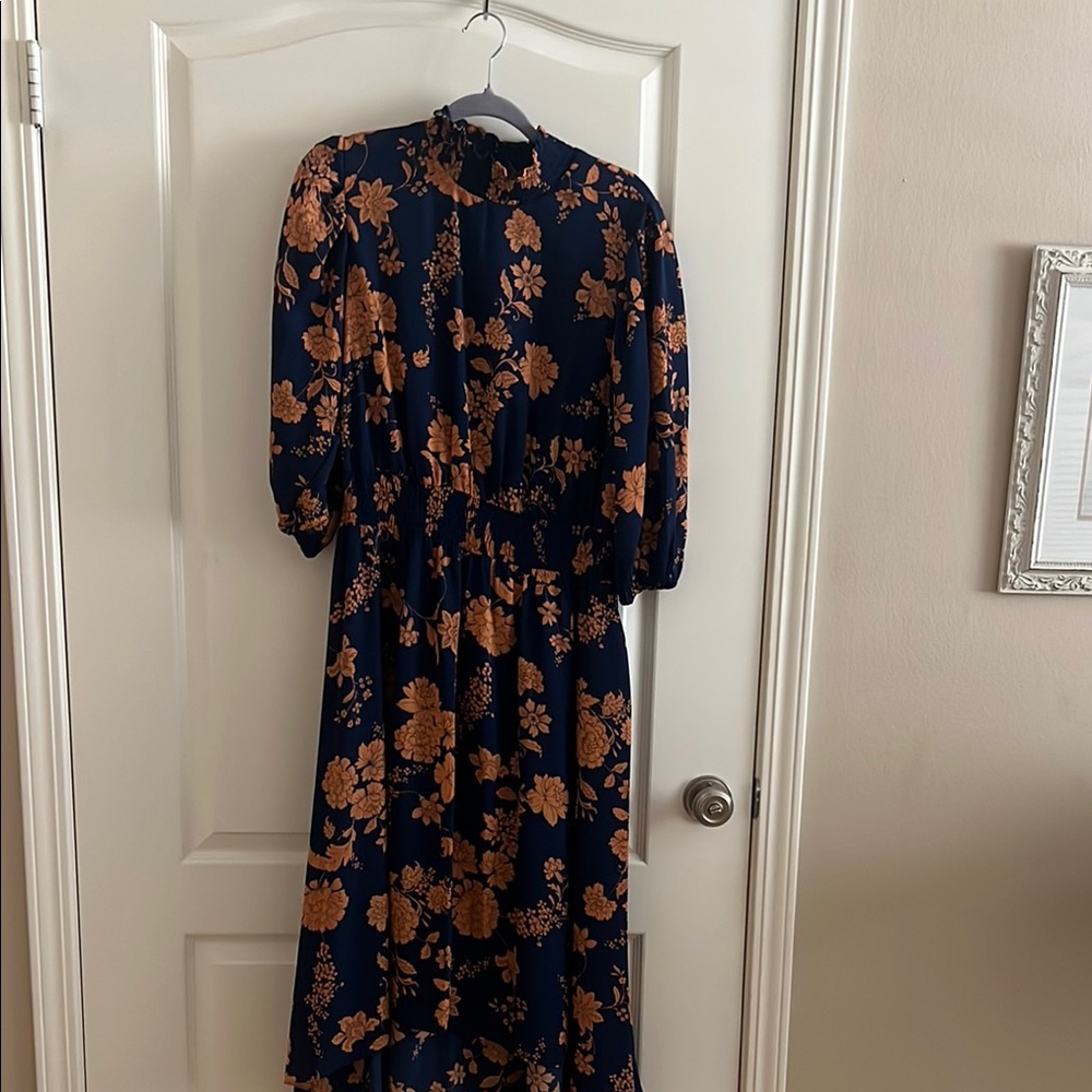 Floral Navy and Brown Dress